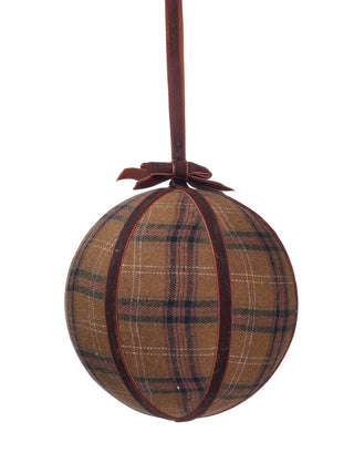 6" PLAID VELVET BALL ORNAMENT-CAML