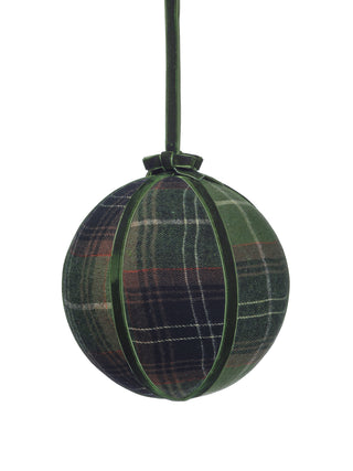 6" PLAID VELVET BALL ORNAMENT-GRN