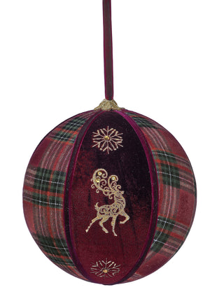 8" PLAID DEER VELVET BALL ORNAMENT-BURG