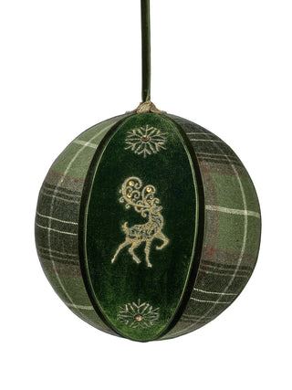 8" PLAID DEER VELVET BALL ORNAMENT-HTGG