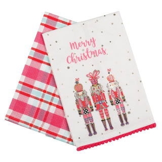 Nutcracker Trio/Pink Plaid Tea Towel Set of 2