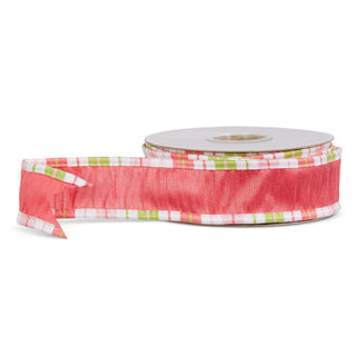 RIBBON 1" X 10YDS PINK WITH STRIPED EDGE WIRED RIBBON