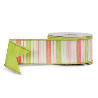 2.5" X 10YDS PINK AND GREEN STRIPED WIRED RIBBON