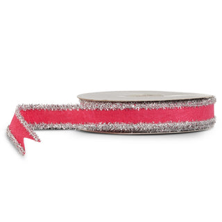 1" X 10 Yds Dark Pink and Silver Tinsel Felt Wired Ribbon SHIPS 9/1/2026