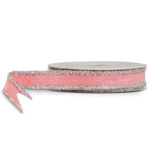 1" X 10 Yds Light Pink and Silver Tinsel Felt Wired Ribbon SHIPS 9/1/2026