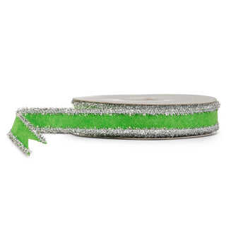 1" X 10 Yds Green and Silver Tinsel Wired Ribbon SHIPS 9/1/2026