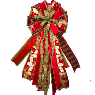 18" X 44" RED VELVET HOLLY BOW STYLE 13