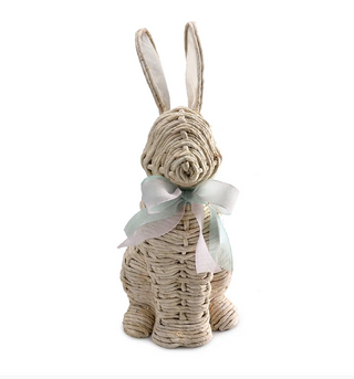 RATTAN EASTER RABBIT WITH BOW-L8.66" W5.91" H16.9"