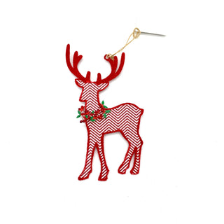 Red and White Chevron Deer Ornament 8.5" x 5"