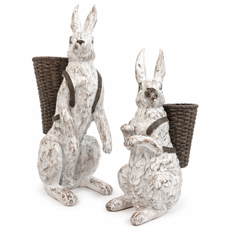 22.5" WHITEWASHED RESIN BUNNY W/BASKET LEFT ONLY