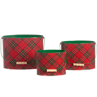 6"-9"PLAID METAL PLANTER (LARGE ONLY)