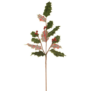 29" Velvet/Plaid Holly Leaf Spray With Berry
