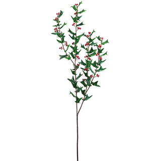 62" HOLLY SPRAY WITH BERRY STEM-GREEN AND RED