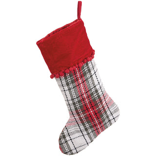48"PLAID/VELVET STOCKING W/POMPON