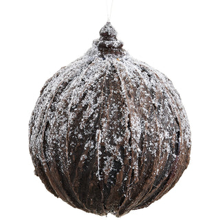 7" Snowed Faux Wood Log Ball Orna.