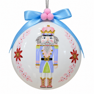 5" Glass Nutcracker Ball Ornament with Blue Bow
