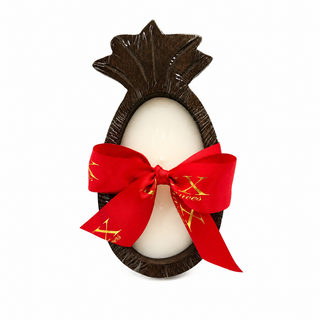 Home of the Brave Wooden Pineapple-Brown with Red Bow