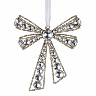 7IN Jewel Bow Ornament, Platinum