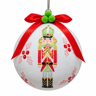 5" Glass Nutcracker Ball Ornament with Red Bow