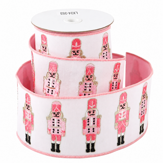 4" X 5 YDS PINK/WHITE NUTCRACKER DUP BACK RIBBON