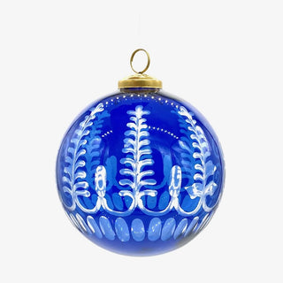 5" Blue Hanging Ornament Ball with Gold Cap