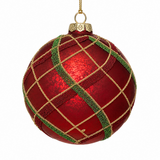 5" D Glass Ball Ornament with Bead Design -Red