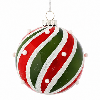 5"D GLASS BALL RD/GR Swirl ORN