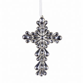 9IN Jewel Cross Ornament, Platinum