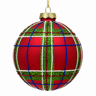4" Diameter Red Glass Plaid Ornament-Ball
