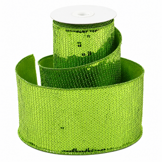 4" X 5 YDS LIME GREEN SEQUINED DUPION BACKED RIBBON
