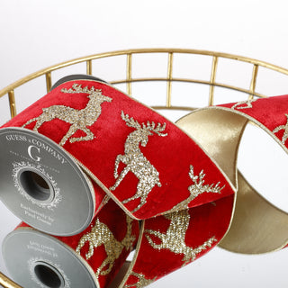 4" GLITTER PRINT ON RED PLUSH VELVET WITH LT GOLD METALLIC DUPION BACK