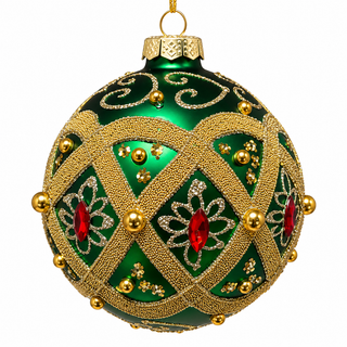 4" Green Glass Ornament with Red Gems