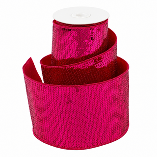 4" X 5 YDS HOT PINK SEQUINED DUPION BACKED RIBBON