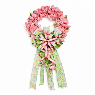 25" x 50" GREEN/PINK SPRING WREATH WITH BOW