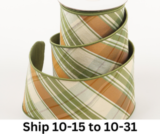 4" X 5 YDS Sage/Tan Plaid Dupion Backed Ribbon