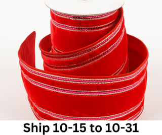 4" X 5 YDS RED VELVET WITH PINK EDGING DUPION BACKED RIBBON