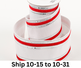 4" x 5 YDS WHITE WITH RED VELVET EDGING DUPION BACKED RIBBON