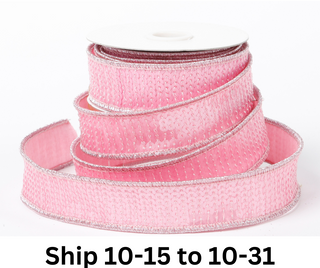 1" X 5 YDS LIGHT PINK SEQUINED DUPION BACKED RIBBON