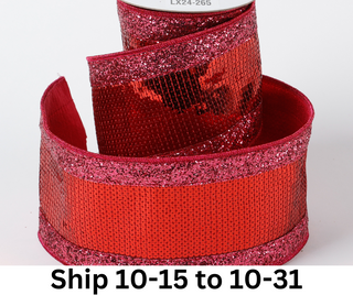 4" X 5 YDS RED SEQUINS WITH PINK GLITTER DUPION BACKED RIBBON