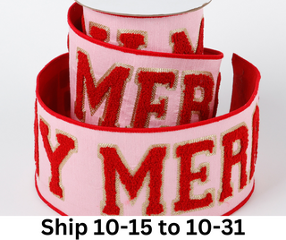 4" X 5 YDS PINK/RED MERRY DUPION BACKED RIBBON