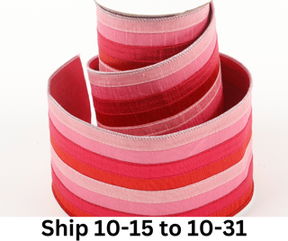 4" X 5 YDS TRI COLOR PINK STRIPED DUPION BACKED RIBBON