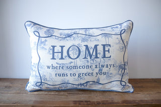 Runs to Greet You Dog Toile Pillow + Piping LAUREL