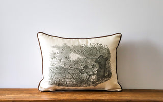 Duck Hunting Scene Pillow + Piping CHOCOLATE