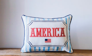 French Stripe America Pillow + Piping COASTAL