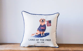Land of the Free Painted Golden Pillow + Piping COASTAL