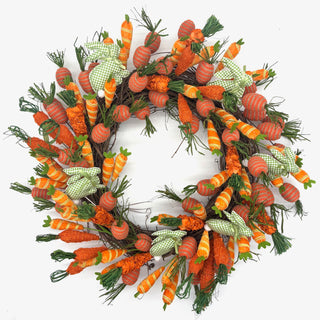 24" Green Gingham Rabbit Wreath with Carrots