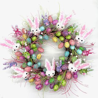 24" White Rabbit and Egg Wreath