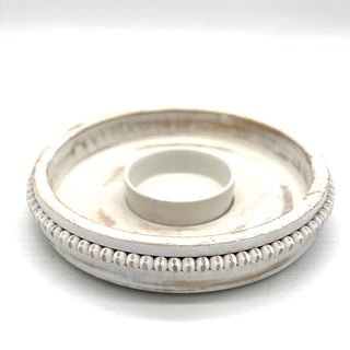 Beaded Whitewash Serving Plate with Ceramic Bowl