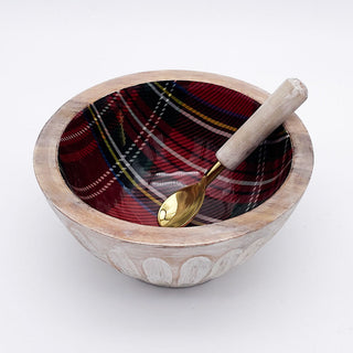 Red Plaid Enamel Bowl With  Spoon