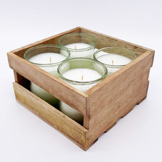 $15.00 min 4 - SET OF 4 VOTIVES WITH WOODEN CRATE-CITRONELLA PINEAPPLE (7960733778140)